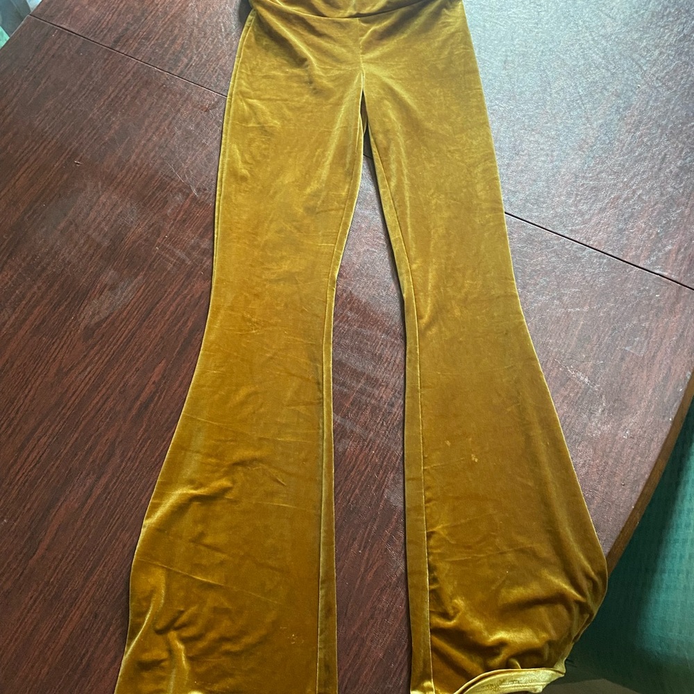 Velvet Flare Pants in Gold